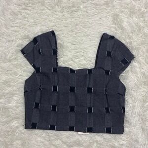 NWT cute boho chic Navy blue denim crop top with cut out design